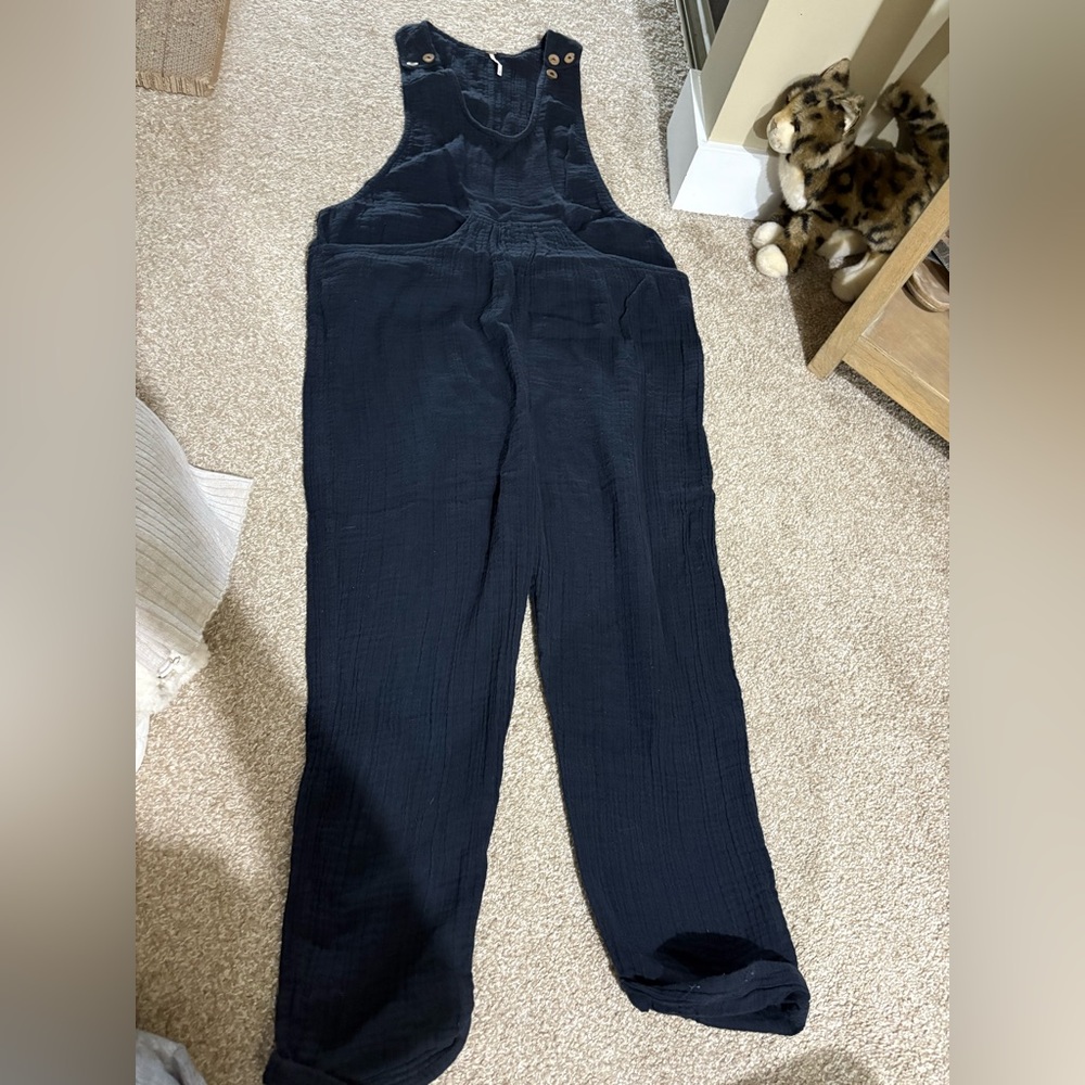 Free People Navy Jumpsuit with Button Accents